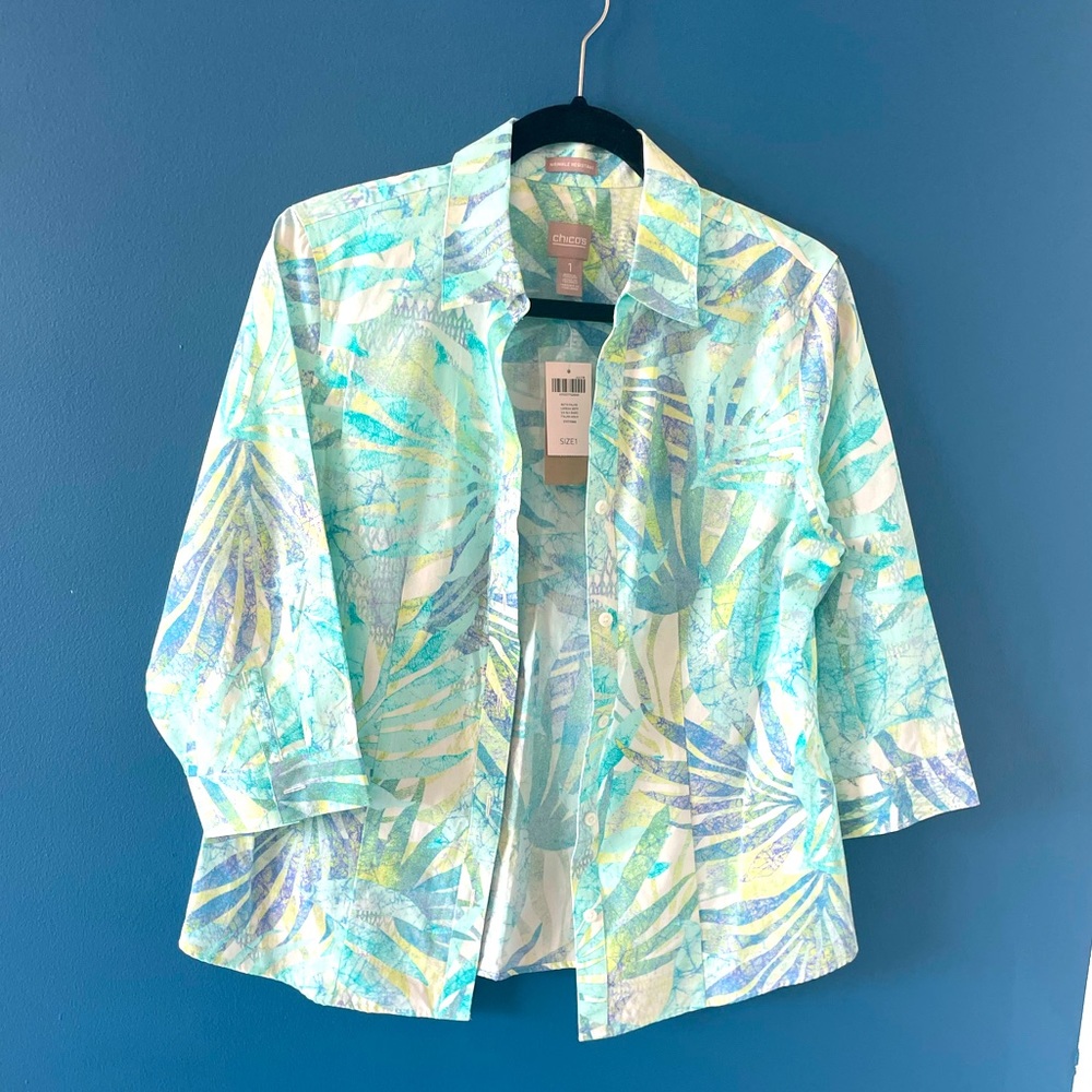 Floral Turquoise Chicos Button Down Shirt
